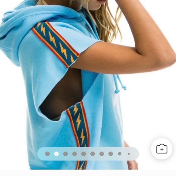 Aviator Nation Light Blue Lightning Pullover Hoodie Vest - Picture 4 of 14